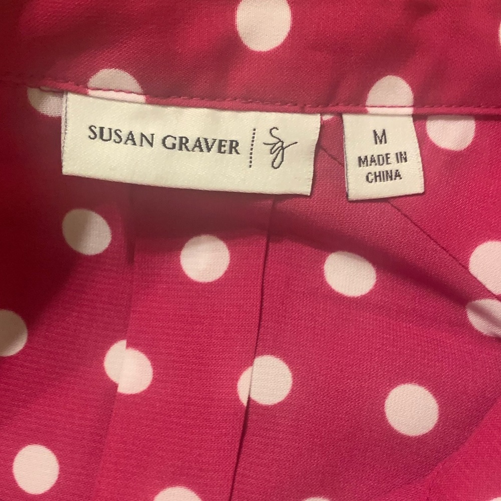 Susan Graver Polka Dot Shirt with Ruched Sleeves - Picture 2 of 10